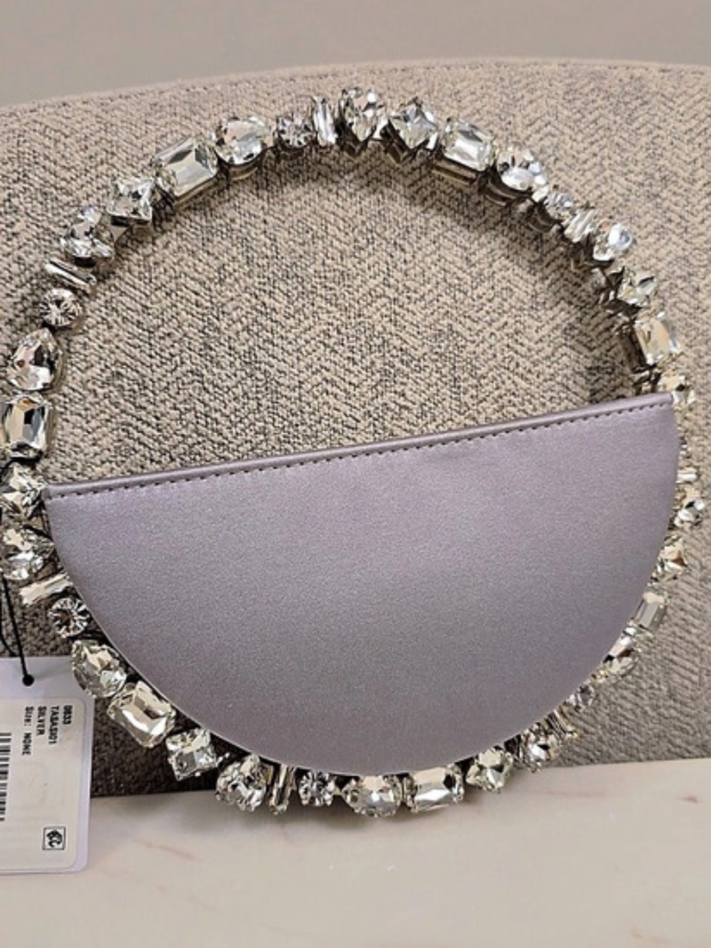 L'ALINGI Eternity Crystal-Embellished Satin Clutch Gray. Brand New With Tags.